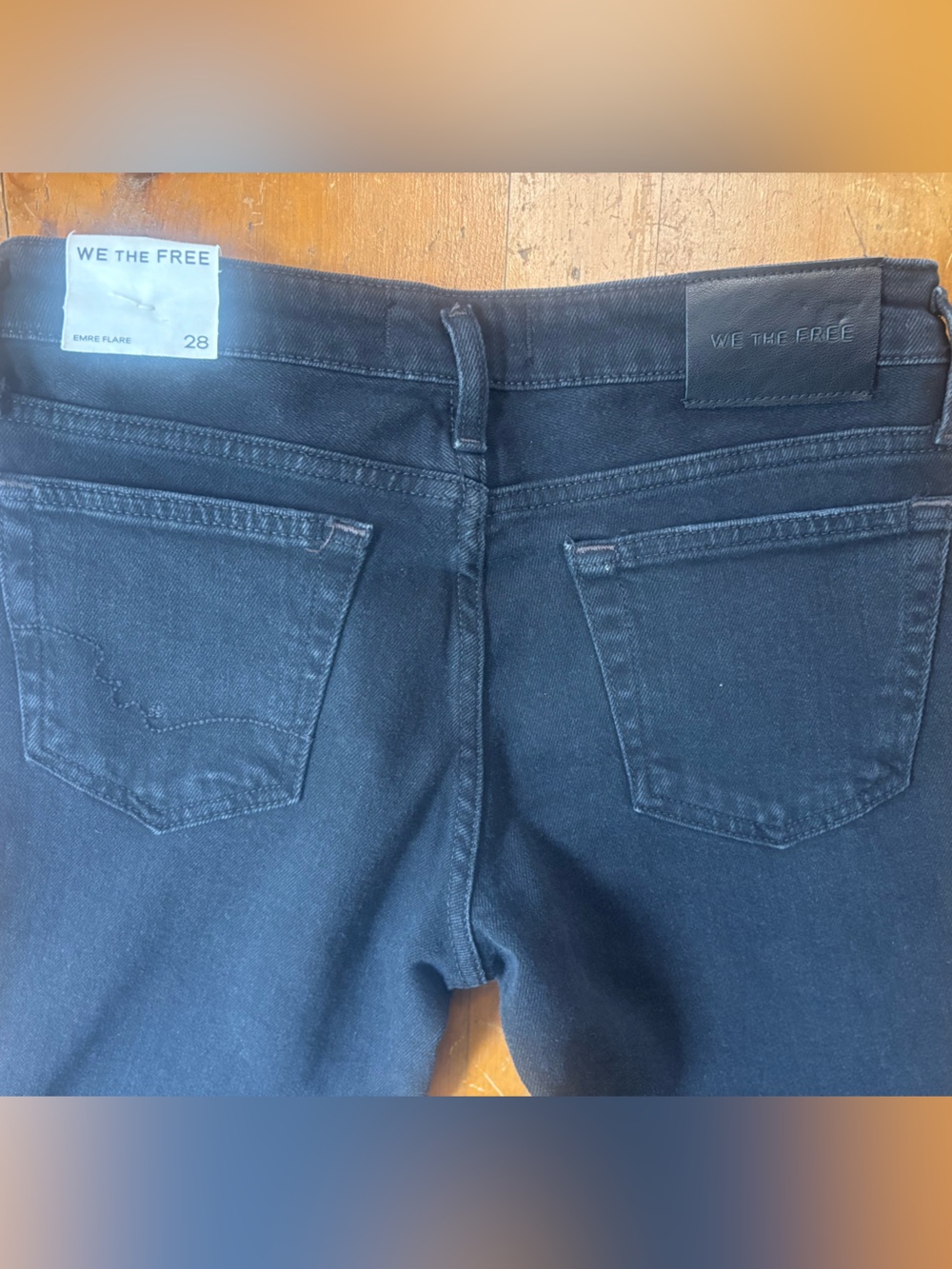 We The Free Emrie Flare Jeans Black High Rise Raw Hem Stretch Boho Festival 28 - Picture 5 of 16